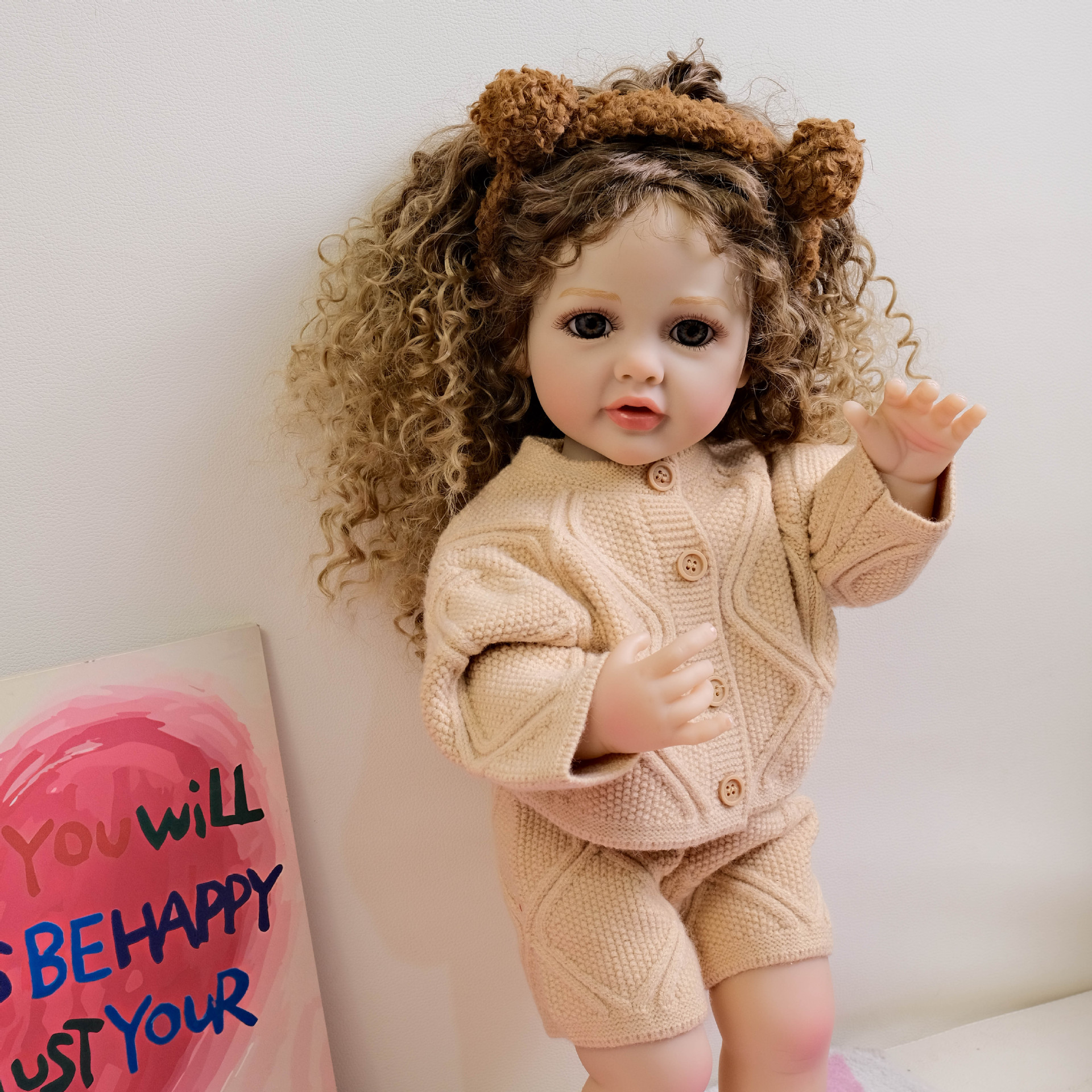 NPK22inch suéter de albaricoque de manga larga modelo Betty simulación renacimiento muñeca acompañante niño regalo