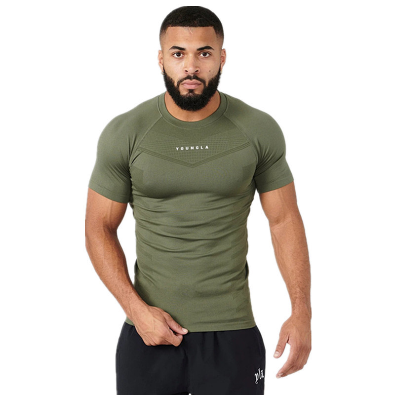 YOUNGLA New Fitness Clothes Coach Sports T-shirt Muscle Tight Clothes Men's High Elastic Training Clothes Short Sleeve Fitness Clothes