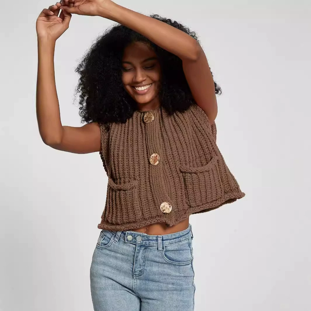 Трансграничная электронной коммерции женская одежда оптом европейский и американский стиль моды толстые иглы вязаный жилет без рукавов кардиган осень свободный трикотажный жилет