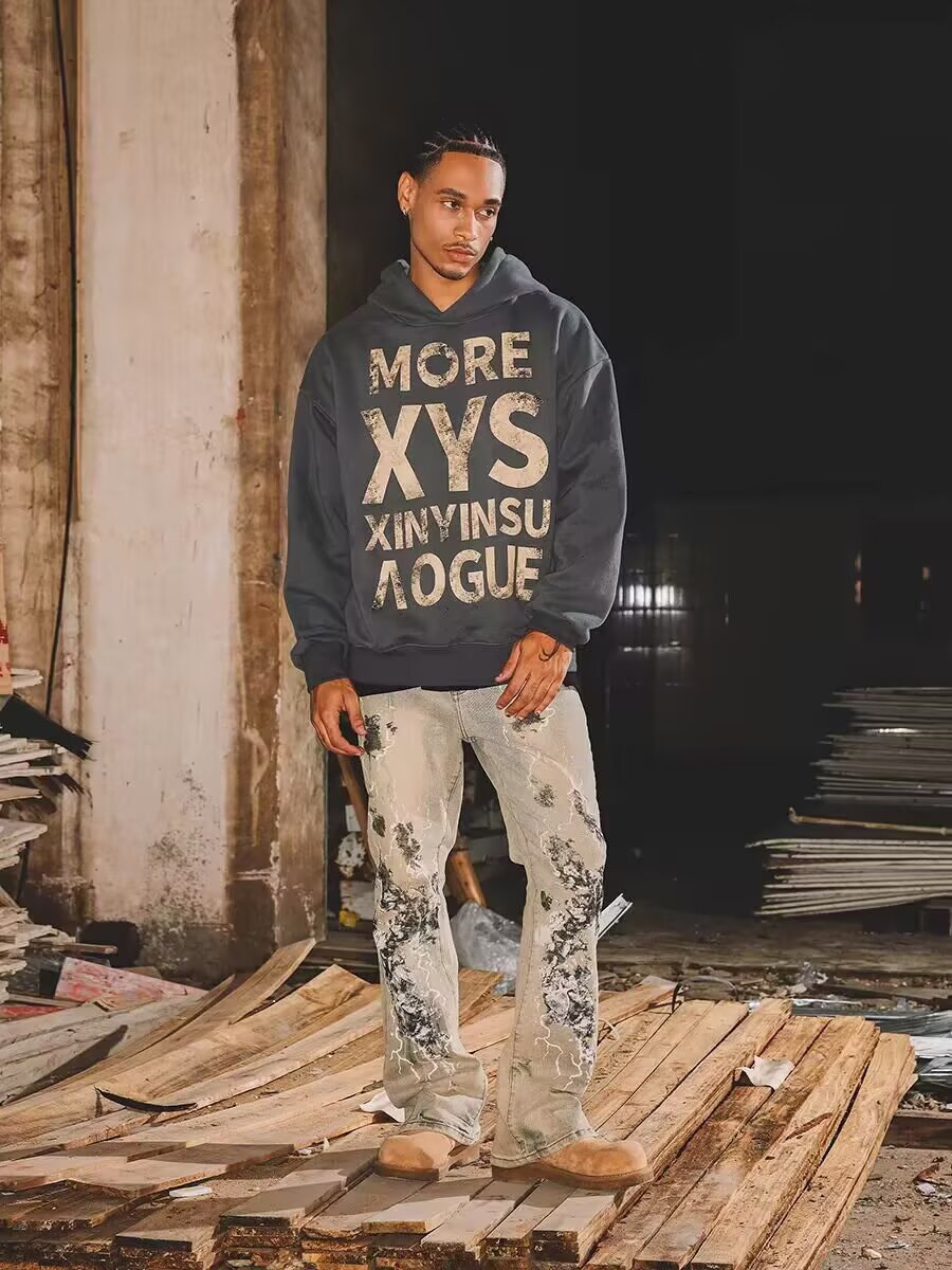 Amerikanische Micro-Pull-Jeans für Herren, bestickt, gerader Schnitt, trendige Marke, High Street, Graffiti-Trend, Retro-Freizeithose, Herren-Persönlichkeitstrend_voghion.com