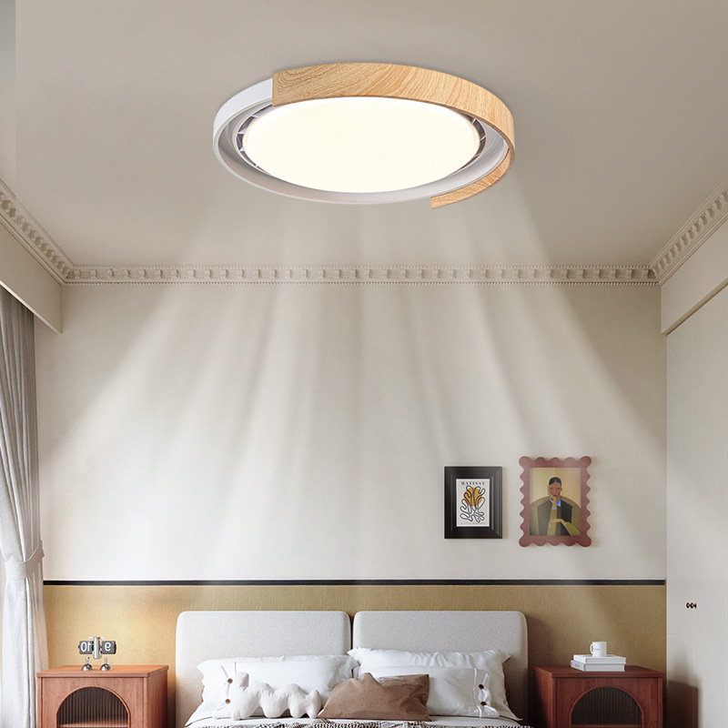 Luz de ventilador sin hoja de grano de madera de nogal, lámpara de techo de dormitorio minimalista, lámpara de ventilador de techo de estudio de dormitorio principal invisible minimalista moderna