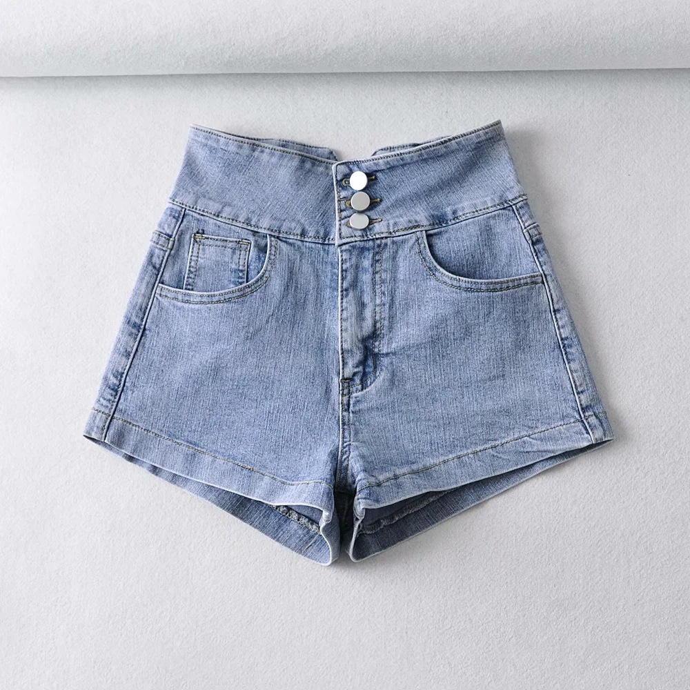 high waist chain decoration denim shorts NSAC36829