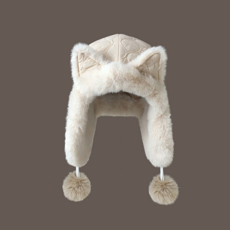 Cute Fox Plush Winter Hat For Women Windproof Fleece Warm Ear Flap_voghion.com