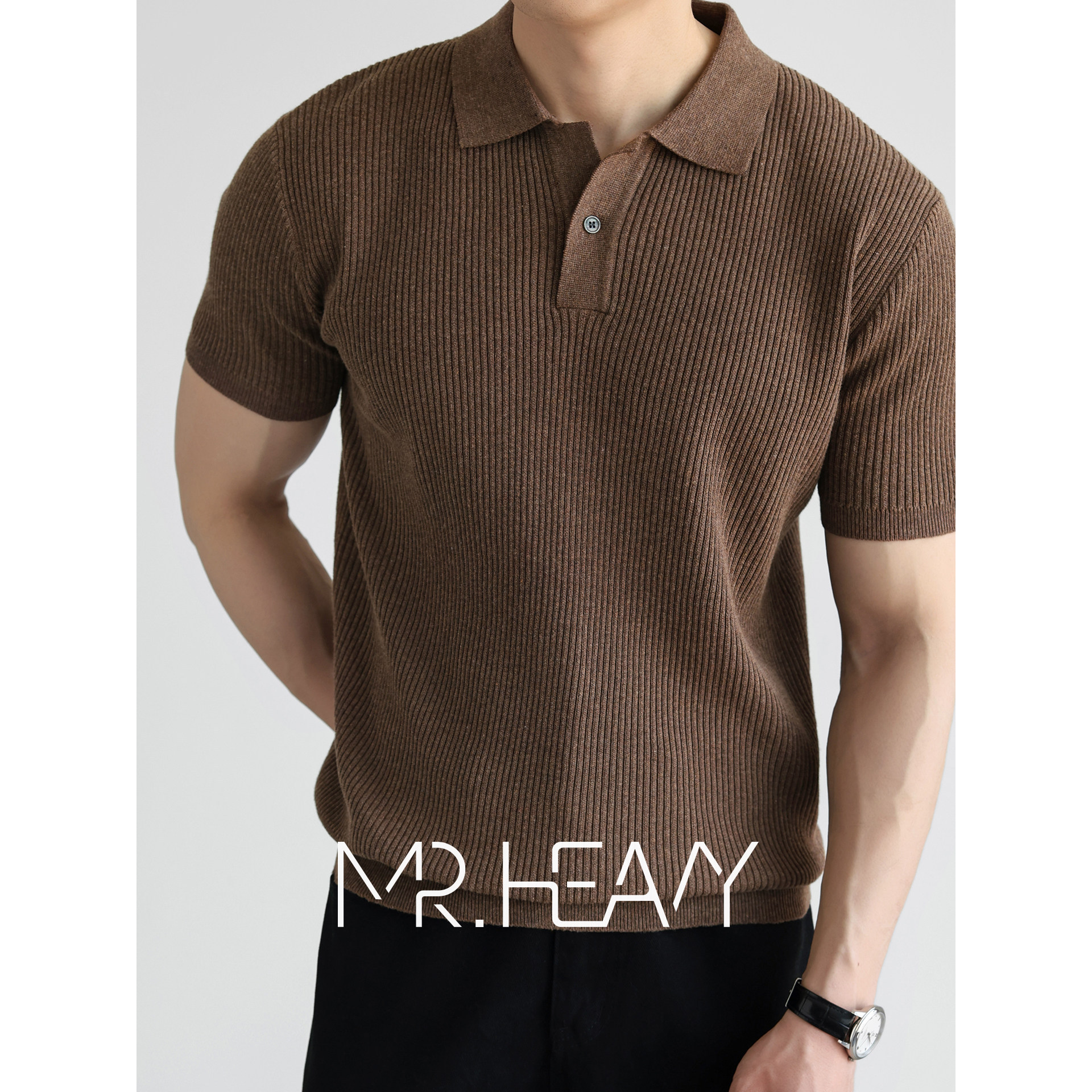 Polo camiseta de punto camiseta de manga corta camiseta de hombre cuello en V Paul rayas viejas líneas de negocios de verano fábrica transfronteriza mayorista