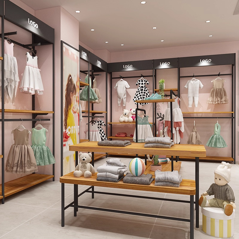 Tienda de ropa estante de exhibición tipo piso estante de ropa infantil creativo para madres y bebés juguetes estante de exhibición de leche en polvo