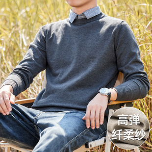 One-piece velvet fake two-piece sweater men's shirt collar sweater autumn and winter fleece-lined thickened light business 2024 new