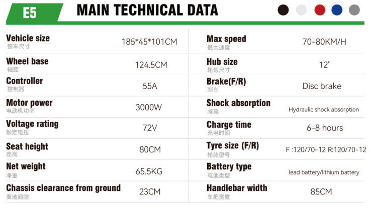 E5 Cross-Border Electric Motorcycle 72V High-Power Horizon Sports Car Cool Bike Adult Racing Electric Vehicle