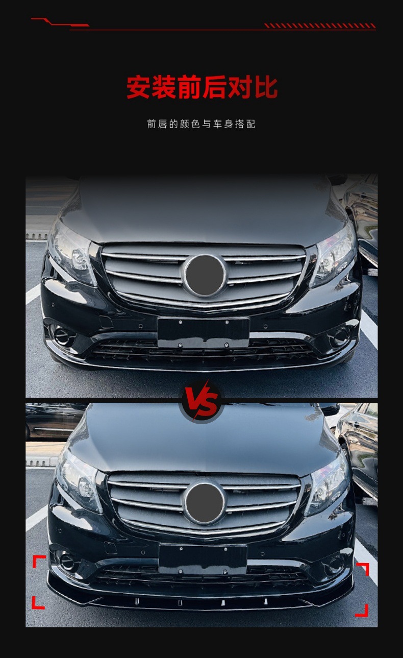 Applicable to 2016-2023 Mercedes-Benz Vito W447 Dedicated Front Spoiler, Front Lip, Corner Wrap, and Cross-Border Modification Parts