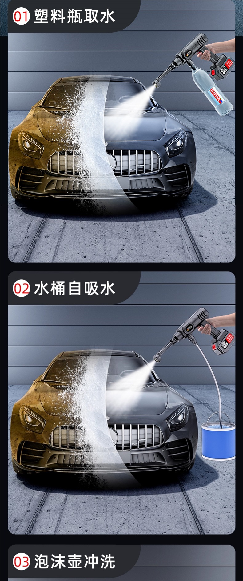 Wireless Car Washing Machine, Household High-Pressure Water Gun Cleaning Artifact, Car Charging, High-Power Lithium Battery, Powerful Booster