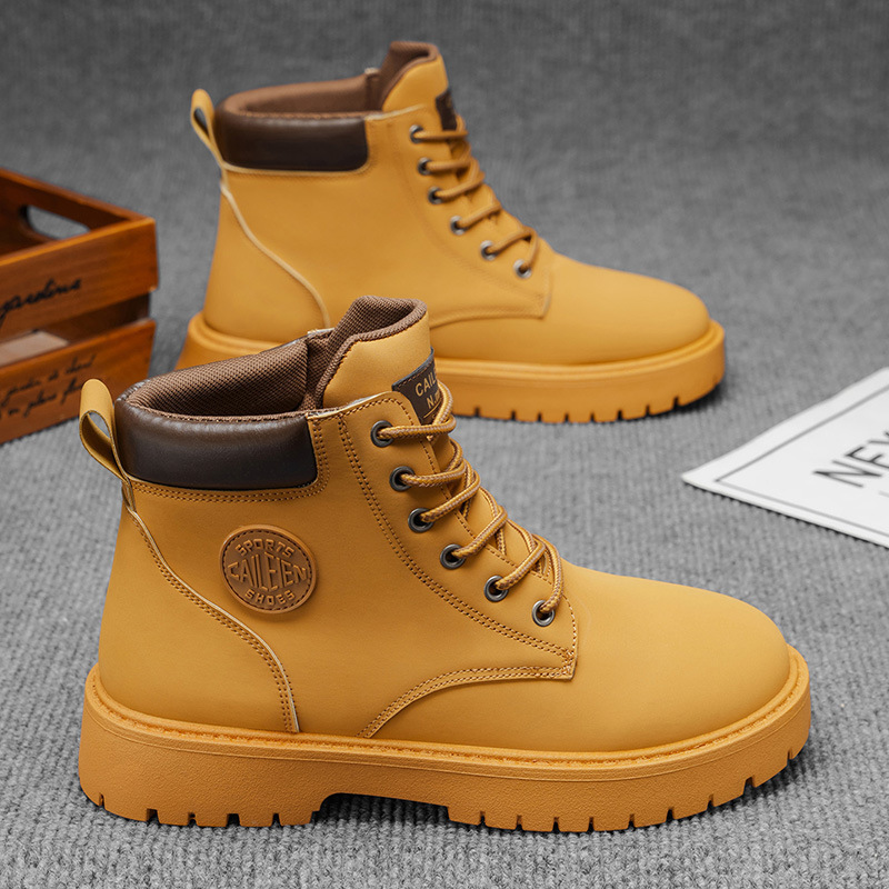 Autumn Men's Shoes New High-Top Boots Men's British Style Retro Work Shoes Thick-Soled Non-Slip Short Boots Rhubarb Boots