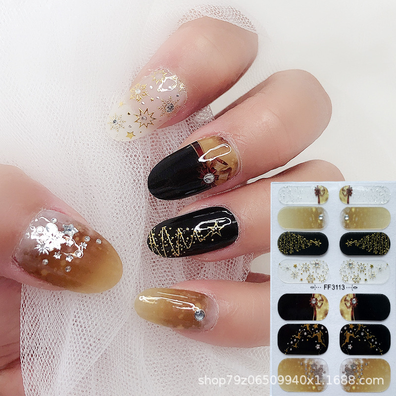 Pegatina de uñas de diamante de imitación 5D para hornear sin gel ins Halloween Navidad copo de nieve alce pegatina de uñas DIY pegatina de uñas
