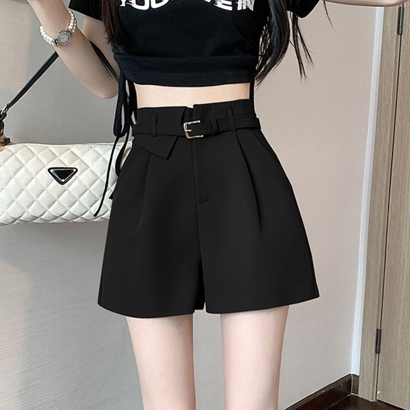 2026 Summer High-Waisted Suit Shorts, Simple and Stylish for Commuting, Korean Style, Breathable and Comfortable, Pure Black, Versatile for Outerwear
