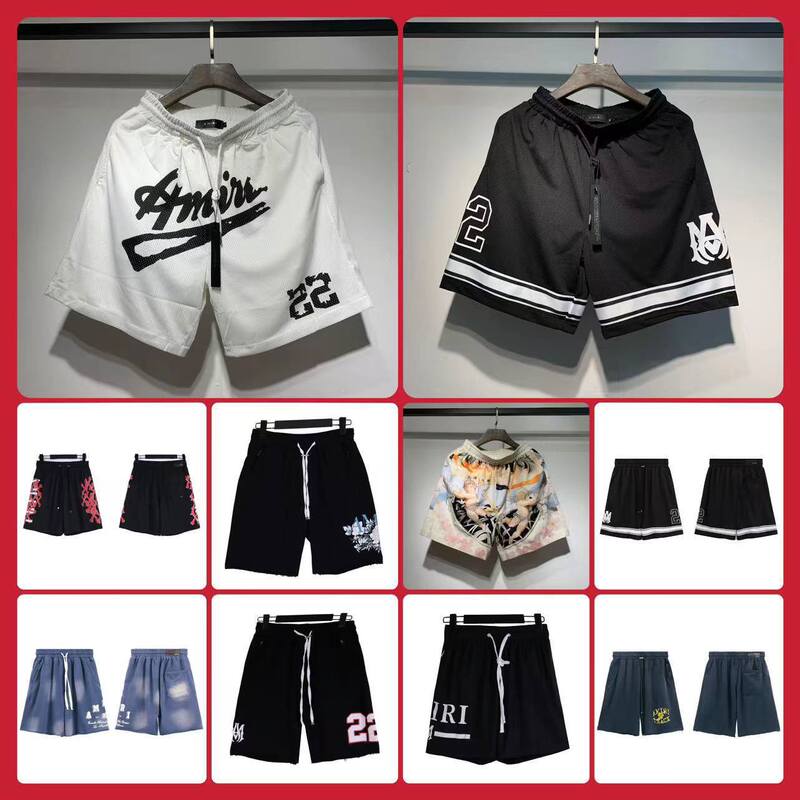 Amiri Icon American High Street Niche Trendy Brand Letter Print Loose Casual Drawstring Shorts Unisex Knee-Length Shorts