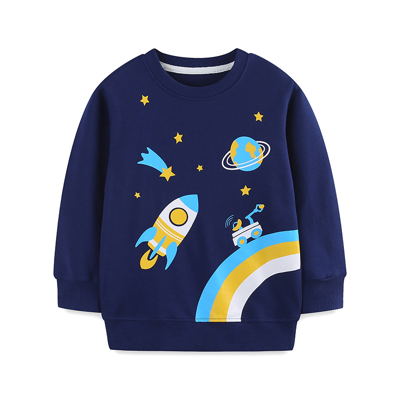 Suéter de moda para niños 26 otoño nuevo estilo europeo y americano suéter de algodón de punto impresión de cohetes camisetas de niños image 7