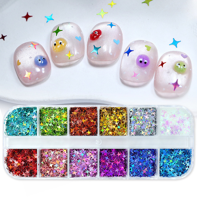 12-Grid Laser Star-Shaped Nail Art Sequins, Colorful Mixed-Size Nail Glitter DIY Resin Accessories 12-Grid Laser Star-Shaped Nail Art Sequins, Colorful Mixed-Size Nail Glitter DIY Resin Accessories