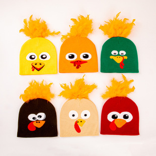 New Export Cross-Border Amazon European and American Turkey Festival Knitted Hat Fashionable Turkey Pullover Hat for Adults and Kidsren
