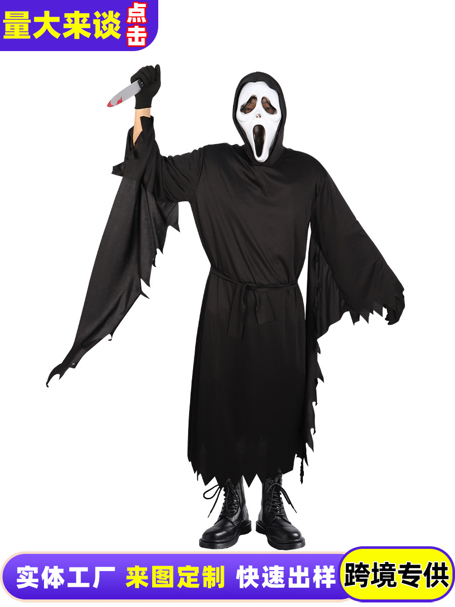 Disfraz de Scream 5, cosplay de terror, capa de Halloween, réplica de la película, disfraz de Grim Reaper, estilo de terror