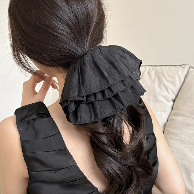 Pliegues coreanos, lazo para el cabello de gran tamaño, sentido de alta calidad, anillo de intestino grueso, cuerda para la cabeza en blanco y negro, flor para la cabeza de alta elasticidad, accesorios para el cabello de temperamento de todo fósforo femenino