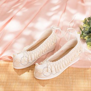 [Moon Chasing Beads] Chinese Wedding Shoes Wedding Bride Sedan Xiuhe Shoes Old Beijing Embroidered Beads Hanfu Women's Shoes