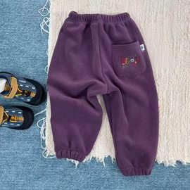 男童裤子冬装2025新款时髦儿童字母刺绣加绒摇粒绒长裤宝宝运动裤