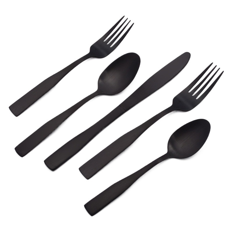 El mismo cuchillo 430, tenedor y cuchara de Amazon Traje de vajilla de 20 piezas Vajilla de acero inoxidable para 4 personas Cuchillo de lijado negro, tenedor y cuchara