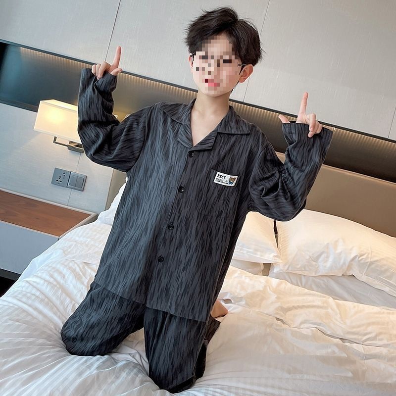 Primavera y otoño 2025 nuevo pijama de niño Cardigan manga larga primavera y otoño juvenil ropa de hogar set de algodón nublado