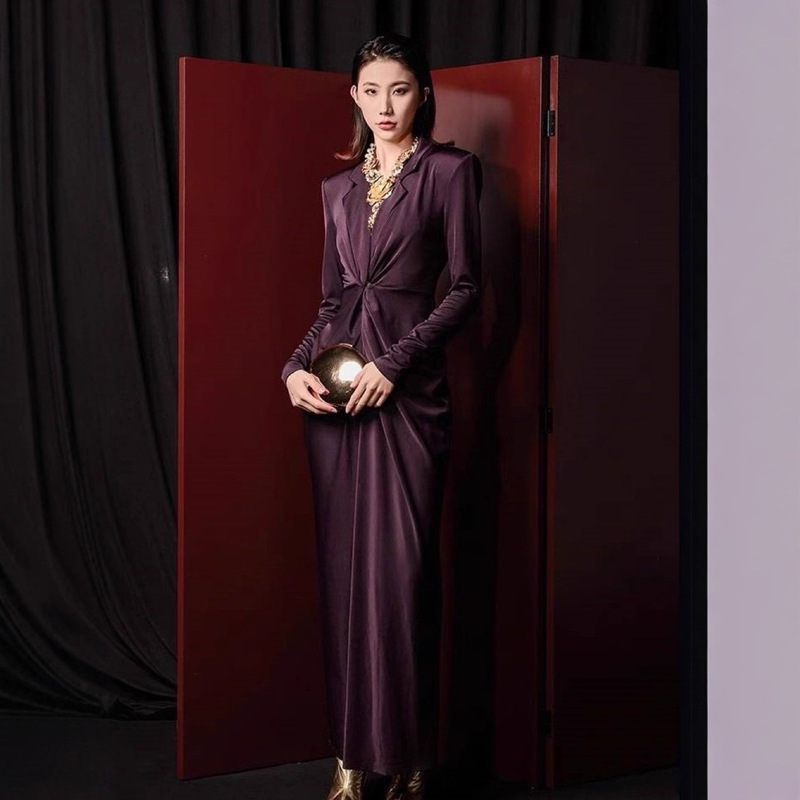 2025 New Fashion Elegant High-End Waist Suit Collar Banquet Occasion Dress Dress Long Skirt for Women 2025 New Fashion Elegant High-End Waist Suit Collar Banquet Occasion Dress Dress Long Skirt for Women