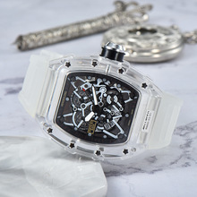 2022新款潮流透明胶壳镂空石英机芯酒桶型时尚腕表 厂家供应