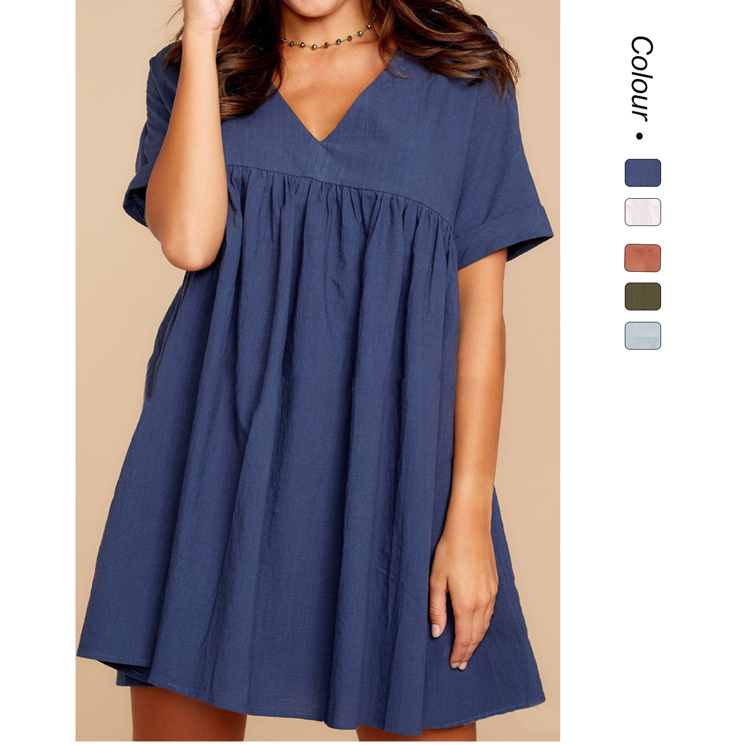 Factory direct selling 23 years of European and American foreign trade new V-neck short sleeve fresh sweet A word cotton dress 1910