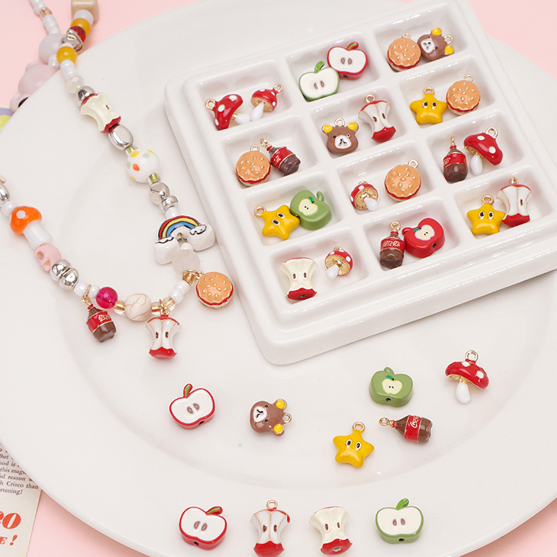 alloy oil drop pendant apple core five-pointed star cola beaded handmade diy homemade bracelet necklace material accessories