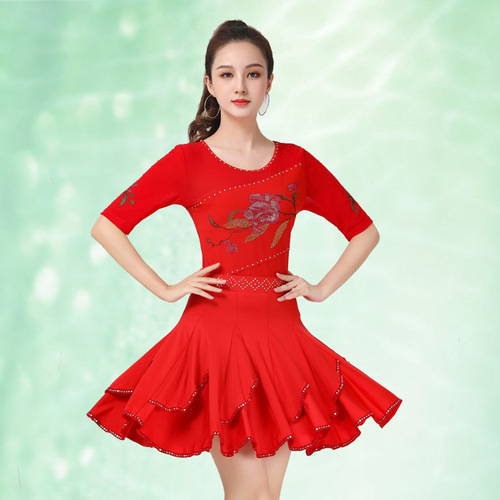 Women's Latin dance tops, three-quarter sleeve jitterbug dance costumes, square dance tops, performance clothes, modern dance tops