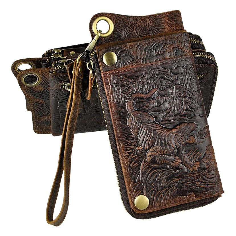 First Layer Crazy Horse Leather Men's Retro Multi-Card Slot Polished Retro Bracelet Long Zipper Wallet Wallet K001-1