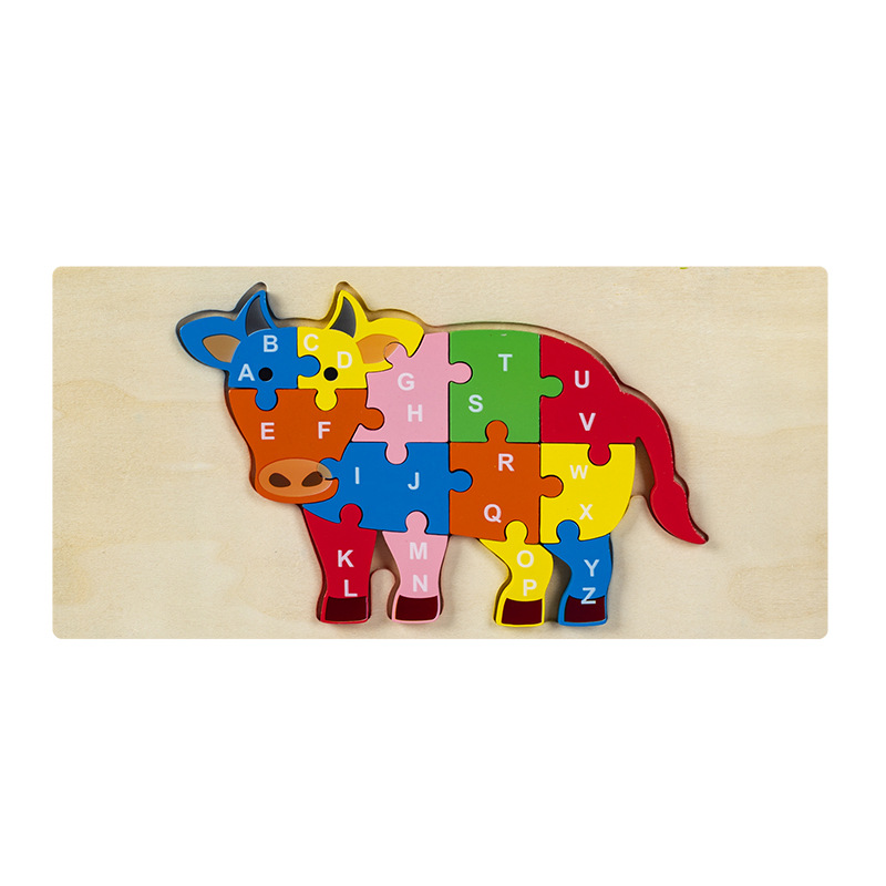 Rompecabezas para niños transfronterizos Animales cognitivos digitales dibujos animados rompecabezas tridimensional educación temprana para bebés iluminación juguetes de madera al por mayor