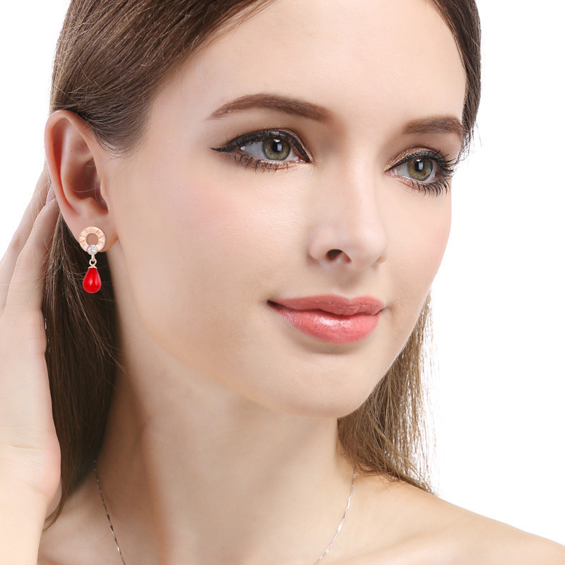 Japón y Corea del Sur dulce red red red tide pendientes S925 diamantes de plata oro rosa números romanos pendientes pendientes de perlas mujeres