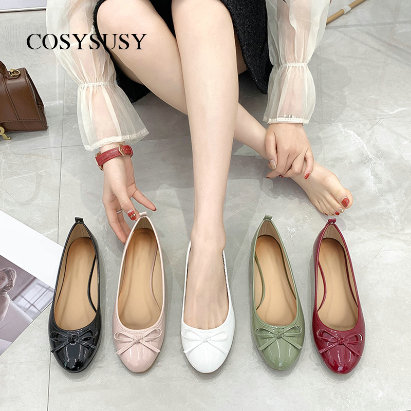 Ballet Style Single Shoes for Women, Round Toe Flat Shoes, Soft Leather, 2026 New Spring and Summer Bow Casual Red Women's Shoes