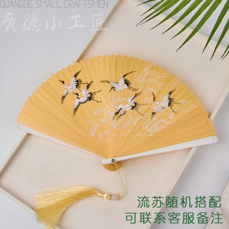 全竹折扇新中国風ミニ扇子古風チャイナドレス小折扇レトロ持ち歩き折り畳み扇女|undefined