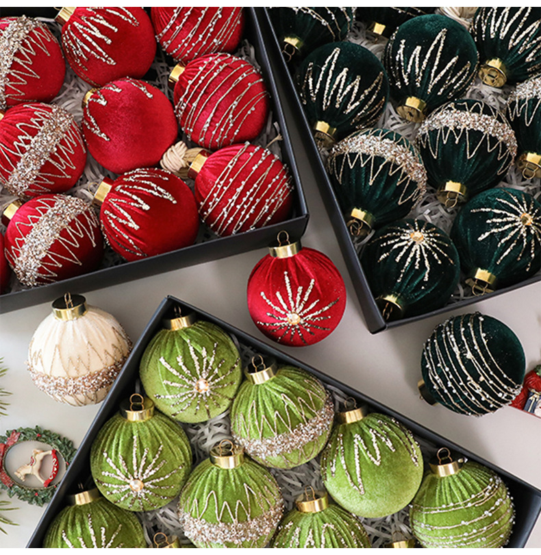 8cm Velvet Christmas Ornaments With Rhinestones – Set Of 12 Premium Decorative Balls For Tree & Home_voghion.com
