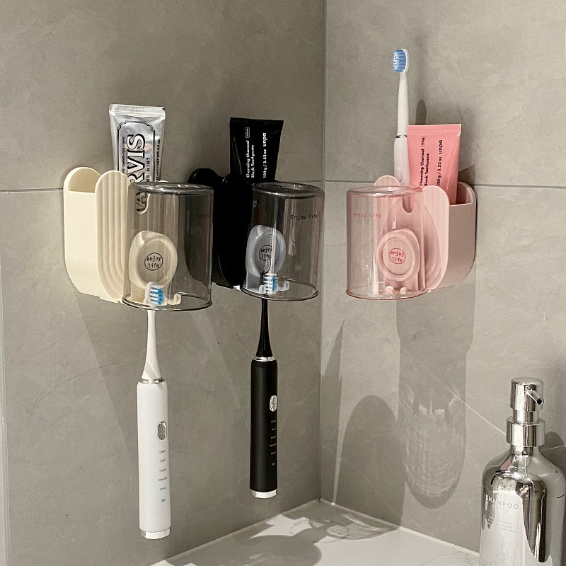 電動歯ブラシうがいカップ棚穴なし壁掛けトイレ浴室歯磨き粉歯ブラシカップ収納棚|undefined