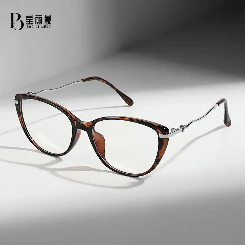 新款猫眼复古时尚高级感tr平光镜女可配跨境金属防蓝光近视眼镜架