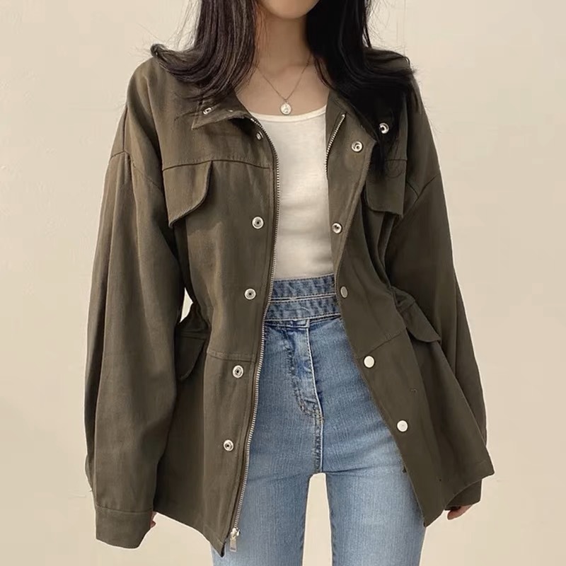 Abrigo mujer retro otoño cortavientos entallado con cordón_voghion.com