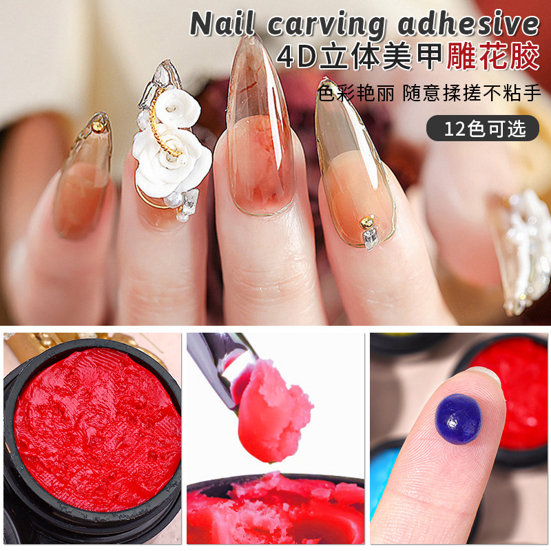 Nail Art Special Nail Polish Gel for Three-Dimensional Shaping, Large White Jar, Kilogram Packaging, Embossing Gel, Non-Sticky, 12 Colors Carving Gel