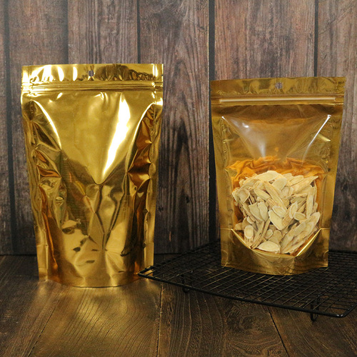 pe packaging bag transparent yin and yang plastic ziplock bag golden self-standing ribbed food sealing bag wholesale