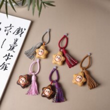 新中式木雕星星萌娃挂件 流苏钥匙扣 手机链 包包饰品 手工原创卡
