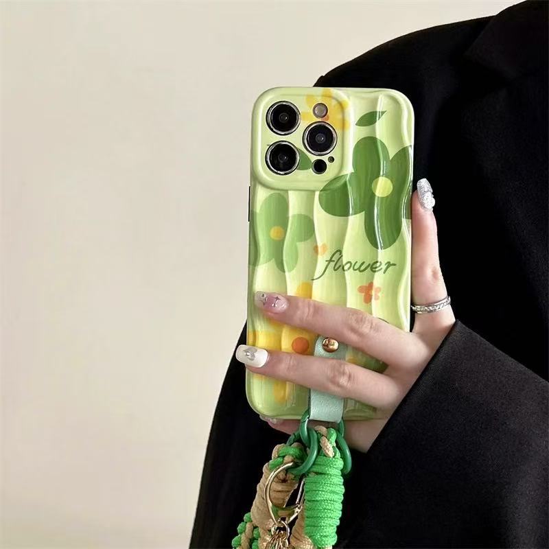 Flores verdes frescas de verano para iphone15 tejido diagonal 16ProMax funda para teléfono 13 Apple 14 mujer