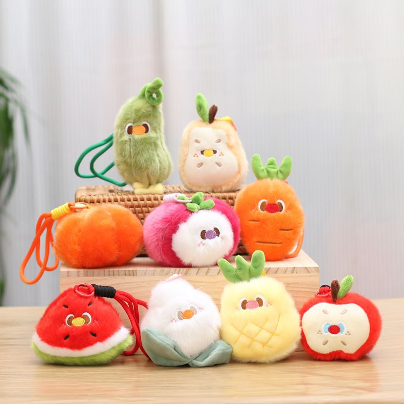 Internet Celebrity Cute Fruit and Vegetable Small Pendant Apple Watermelon Plush Doll Bag Charm Keychain