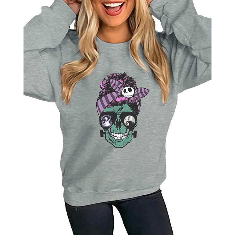 Herbst und Winter Neuer Rundhals Langarmpullover Damen Halloween Bedrucktes Oberteil_voghion.com