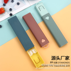 プラスチック食器ボックス漫画食器ボックス学生子供スプーン箸収納ボックス屋外旅行ポータブル食器ボックス空ボックス