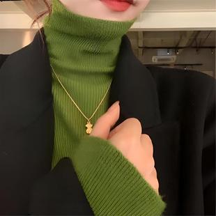 Pile collar color line with solid color bottoming sweater women's autumn and winter non-card neck thin top