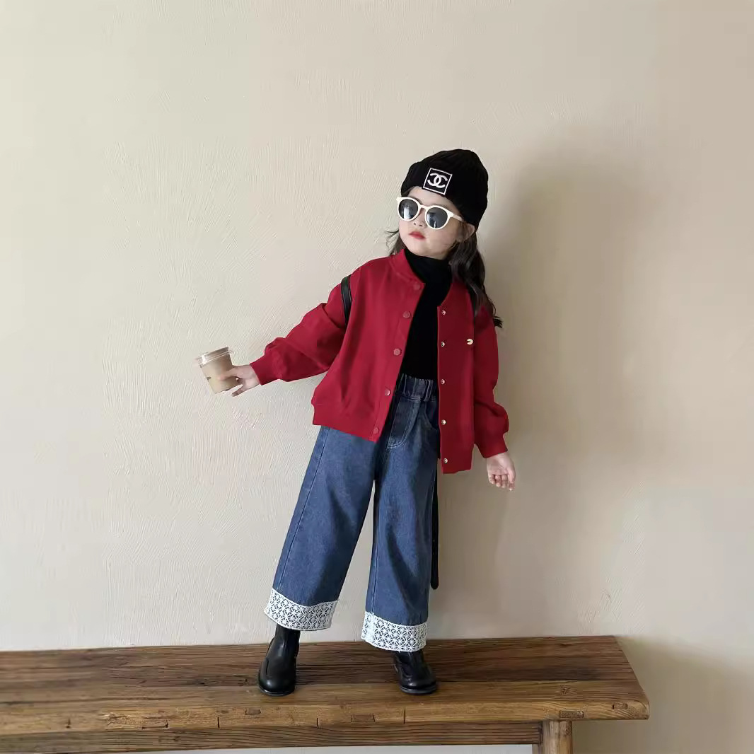 Clearance Sale - No Returns or Exchanges - Korean Style Children's Cardigan Jacket with Lace Trim Jeans Girls' Top