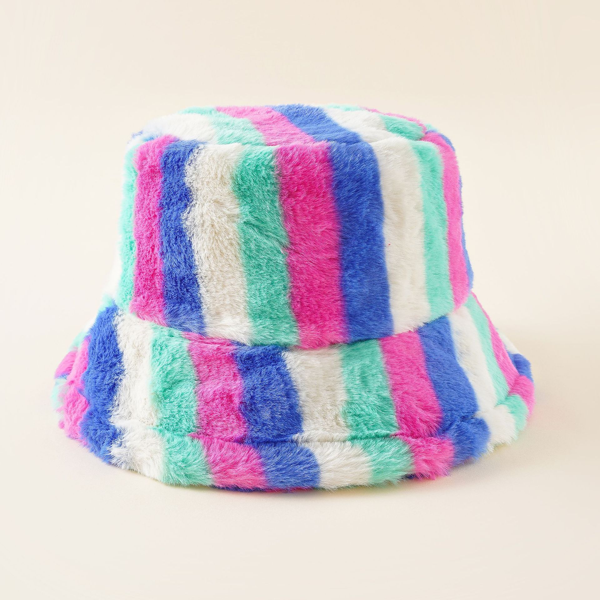 Corea del Sur nuevo engrosado retro rayas cara-cubierta felpa cuenca sombrero para mujeres otoño e invierno estilo coreano a prueba de frío cálido oído protección pescador sombrero